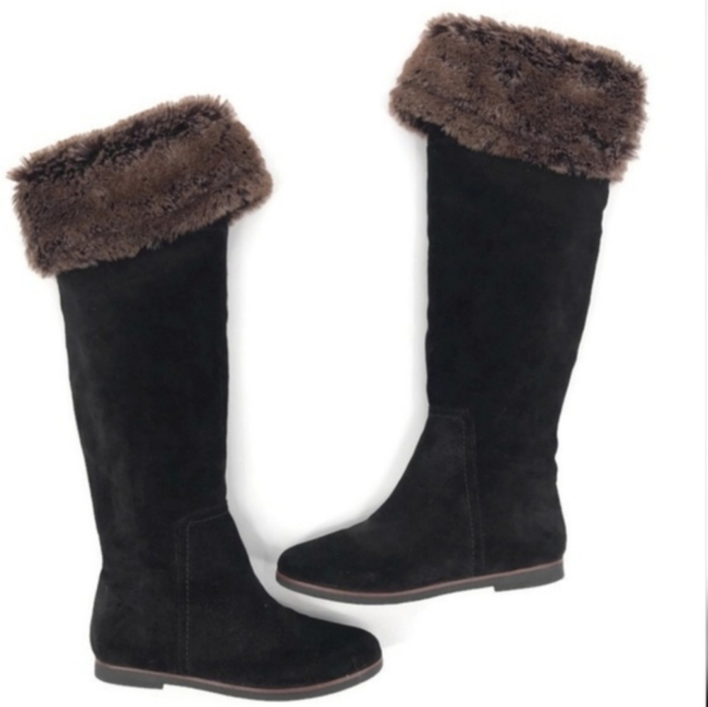 Sam Edelman Orlando Black Suede & Faux Fur Over the Knee Boots Cabincore Size 8M
